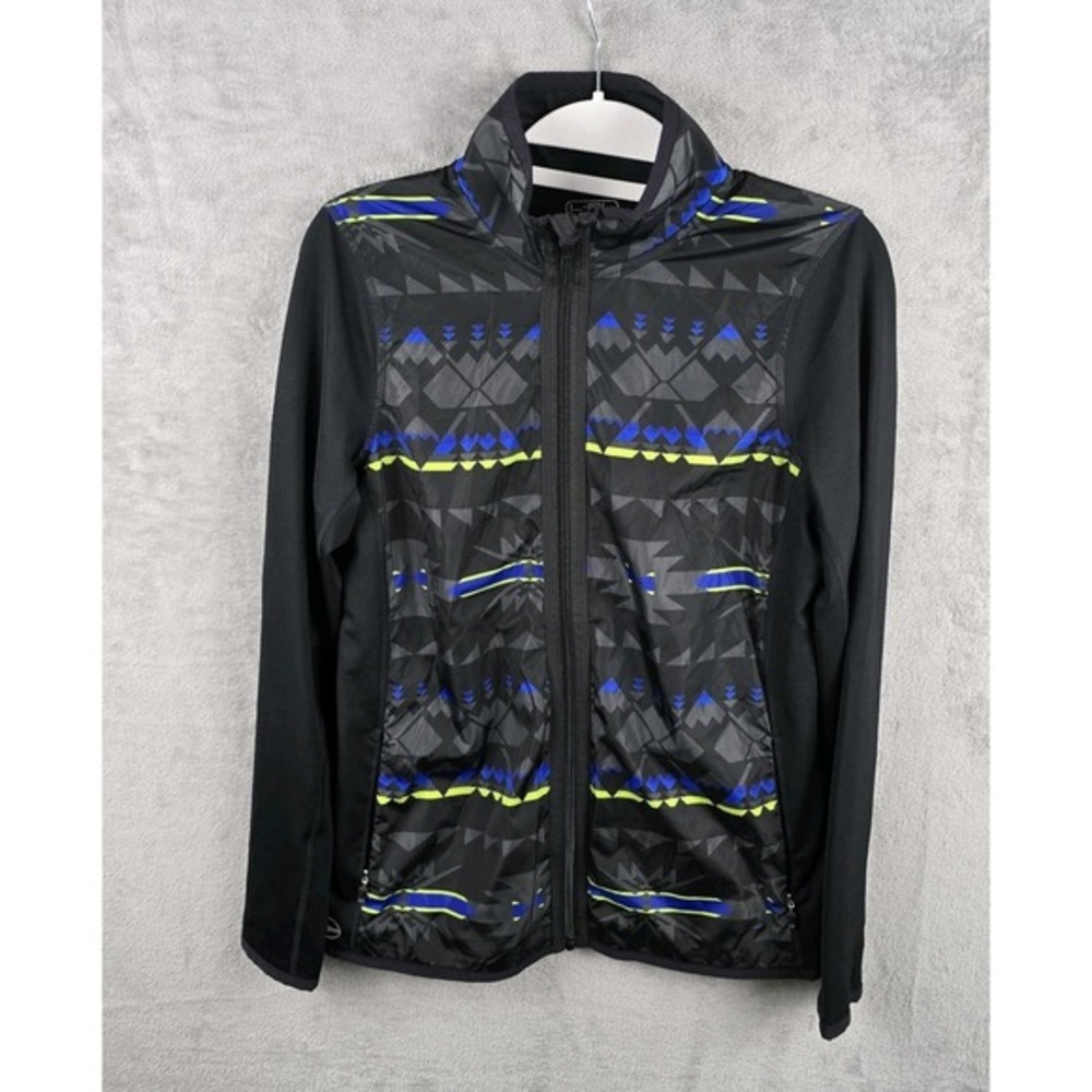 LRL Lauren Ralph Lauren Womens Full Zip Active Jacket Geometric Print Black S